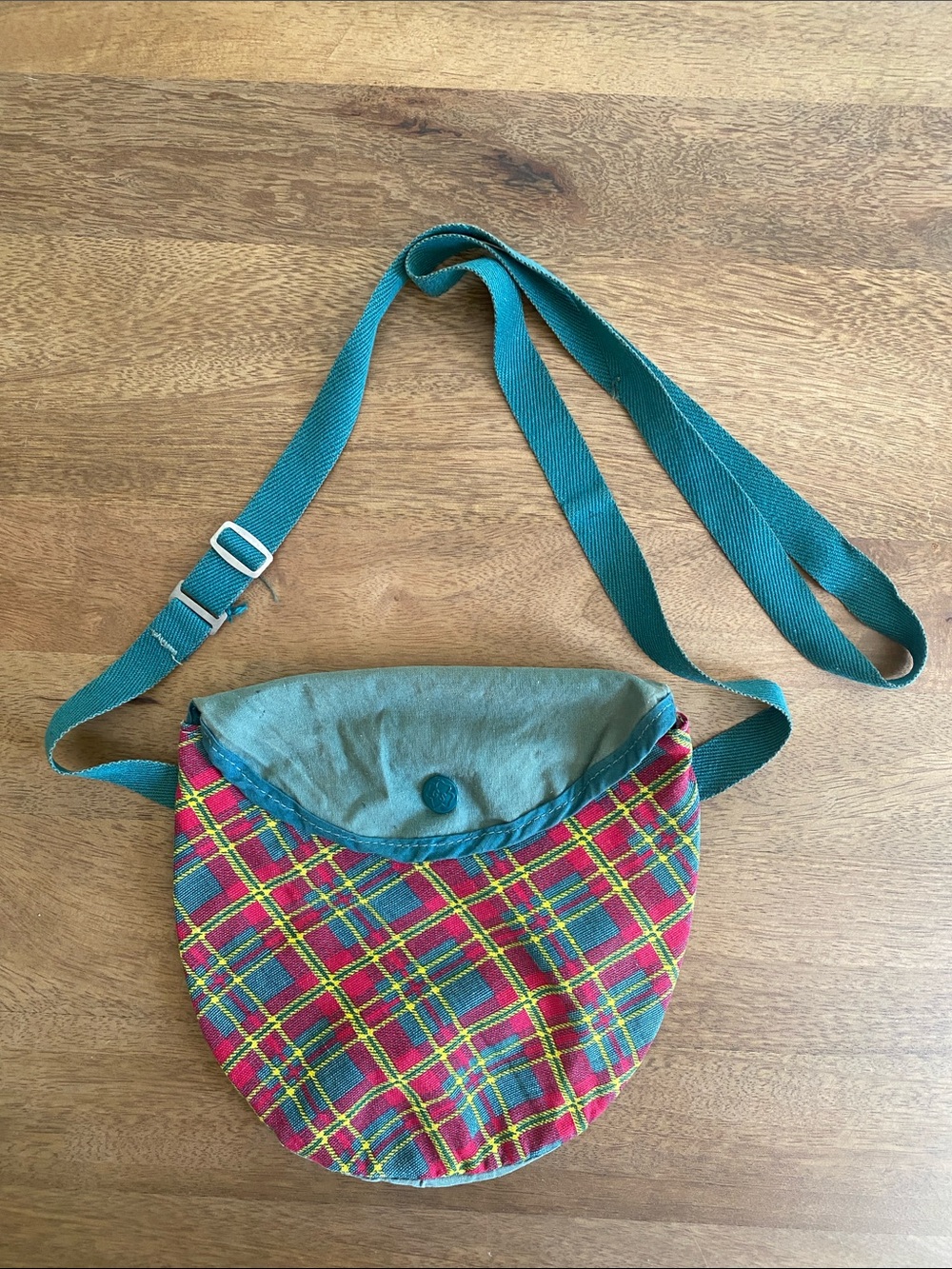 Vintage official Girl Scouts mess kit bag (only) cross body tartan plaid cotton